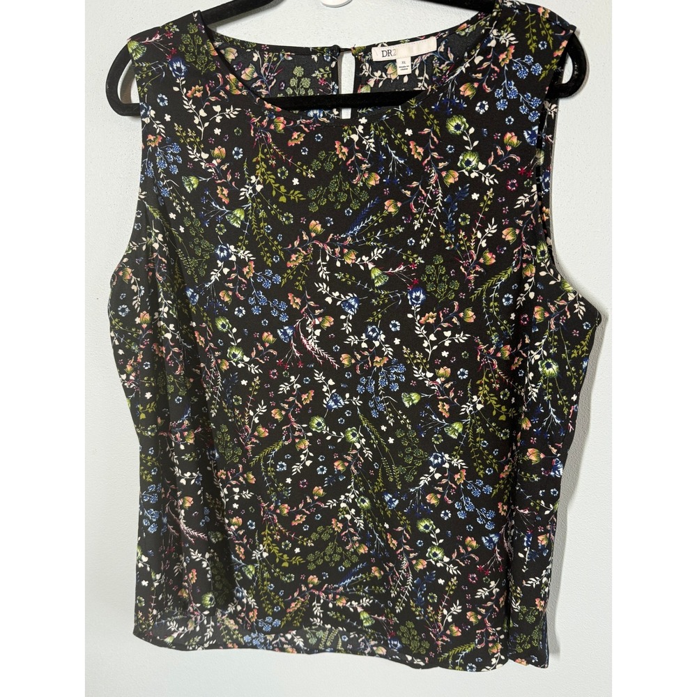 DR2 Sleeveless Blouse Top XL Cottagecore Wildflowers Dark Floral Office Workwear